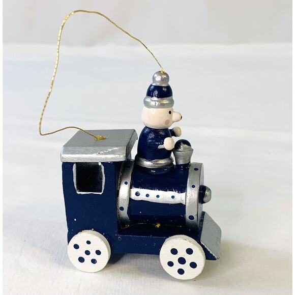 Vintage Lot of 6 Folk Art Wooden Blue Silver White Christmas Ornaments - Picture 4 of 7